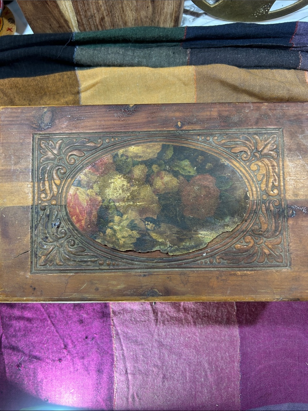 40’s Vintage Wooden Decorative Jewelry Box with flower and bird lithograph - Picture 3 of 13